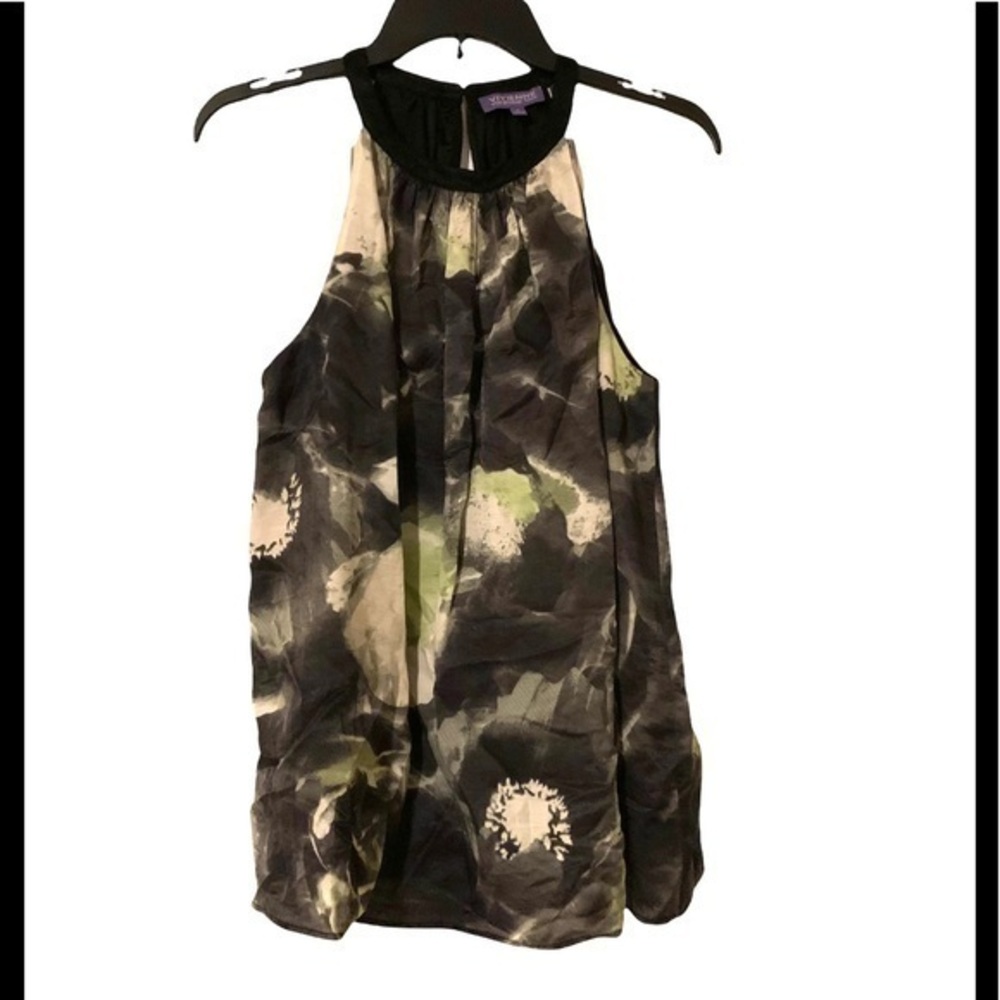 Vivienne Tam Boho Bohemian Cocktail Halter Top Floral Black Green Grey Size M
